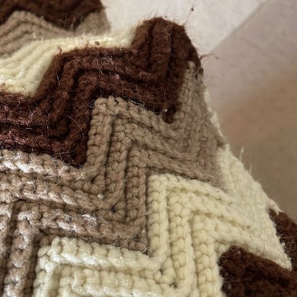 Brown chevron zigzag throw blanket 1970s - Picture 5 of 5